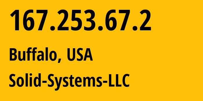 IP address 167.253.67.2 (Buffalo, New York, USA) get location, coordinates on map, ISP provider AS399275 Solid-Systems-LLC // who is provider of ip address 167.253.67.2, whose IP address