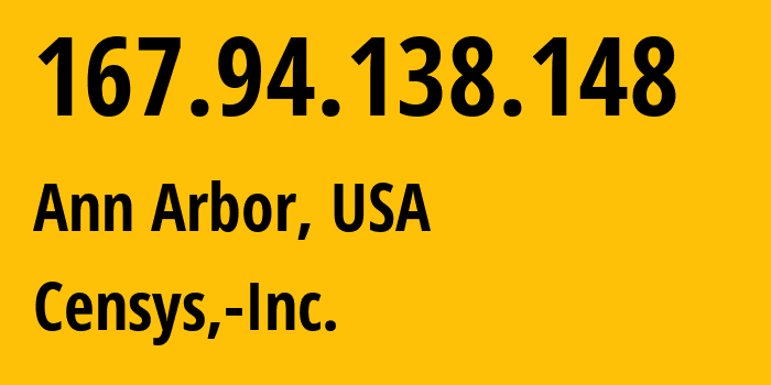 IP address 167.94.138.148 (Ann Arbor, Michigan, USA) get location, coordinates on map, ISP provider AS398324 Censys,-Inc. // who is provider of ip address 167.94.138.148, whose IP address