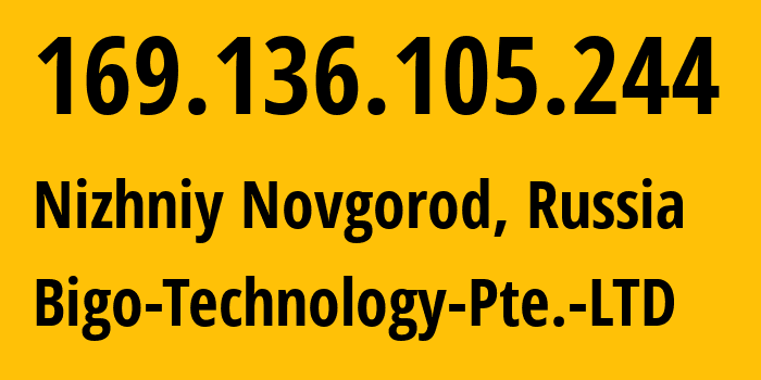 IP address 169.136.105.244 (Nizhniy Novgorod, Nizhny Novgorod Oblast, Russia) get location, coordinates on map, ISP provider AS10122 Bigo-Technology-Pte.-LTD // who is provider of ip address 169.136.105.244, whose IP address