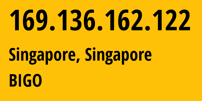 IP address 169.136.162.122 (Singapore, Central Singapore, Singapore) get location, coordinates on map, ISP provider AS10122 Bigo-Technology-Pte.-Ltd. // who is provider of ip address 169.136.162.122, whose IP address