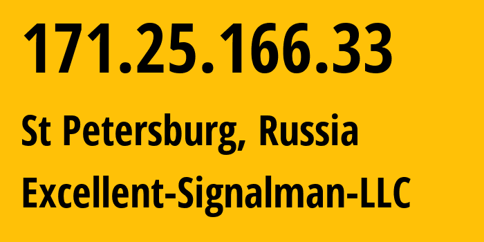 IP-адрес 171.25.166.33 (Санкт-Петербург, Санкт-Петербург, Россия) определить местоположение, координаты на карте, ISP провайдер AS42765 Excellent-Signalman-LLC // кто провайдер айпи-адреса 171.25.166.33