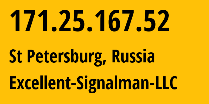 IP-адрес 171.25.167.52 (Санкт-Петербург, Санкт-Петербург, Россия) определить местоположение, координаты на карте, ISP провайдер AS42765 Excellent-Signalman-LLC // кто провайдер айпи-адреса 171.25.167.52