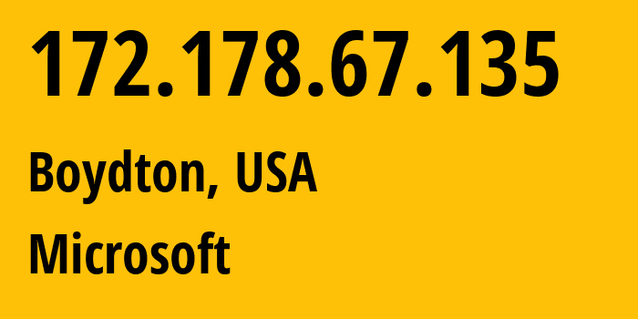 IP-адрес 172.178.67.135 (Boydton, Вирджиния, США) определить местоположение, координаты на карте, ISP провайдер AS8075 Microsoft // кто провайдер айпи-адреса 172.178.67.135