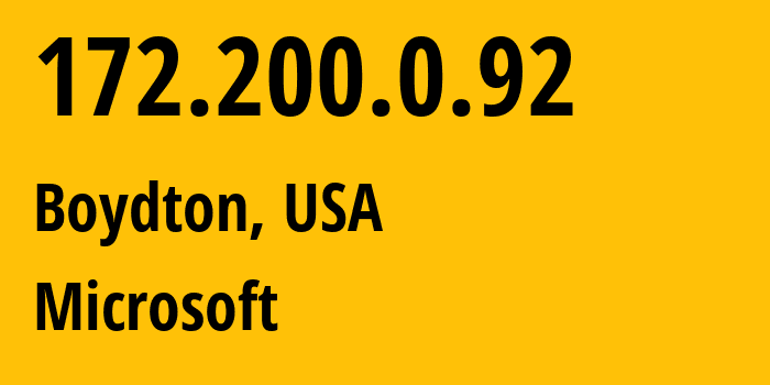 IP-адрес 172.200.0.92 (Boydton, Вирджиния, США) определить местоположение, координаты на карте, ISP провайдер AS8075 Microsoft // кто провайдер айпи-адреса 172.200.0.92