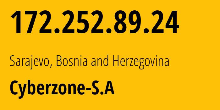 IP-адрес 172.252.89.24 (Сараево, Federation of B&H, Босния и Герцеговина) определить местоположение, координаты на карте, ISP провайдер AS209854 Cyberzone-S.A // кто провайдер айпи-адреса 172.252.89.24