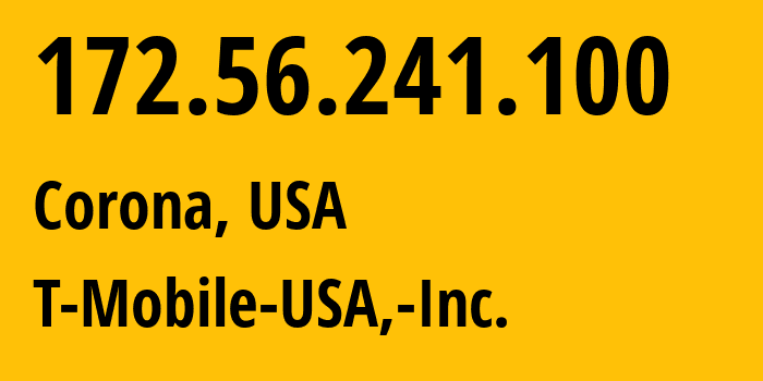 IP-адрес 172.56.241.100 (Сан-Диего, Калифорния, США) определить местоположение, координаты на карте, ISP провайдер AS21928 T-Mobile-USA,-Inc. // кто провайдер айпи-адреса 172.56.241.100