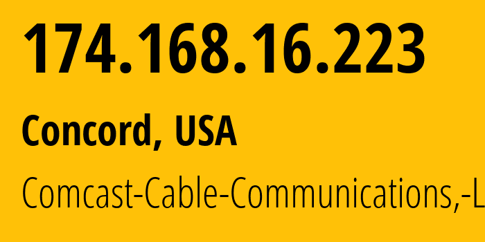 IP address 174.168.16.223 (Concord, New Hampshire, USA) get location, coordinates on map, ISP provider AS7015 Comcast-Cable-Communications,-LLC // who is provider of ip address 174.168.16.223, whose IP address