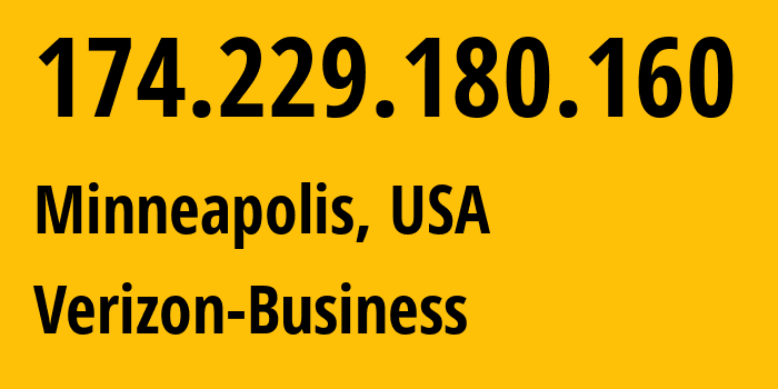 IP address 174.229.180.160 (Minneapolis, Minnesota, USA) get location, coordinates on map, ISP provider AS6167 Verizon-Business // who is provider of ip address 174.229.180.160, whose IP address