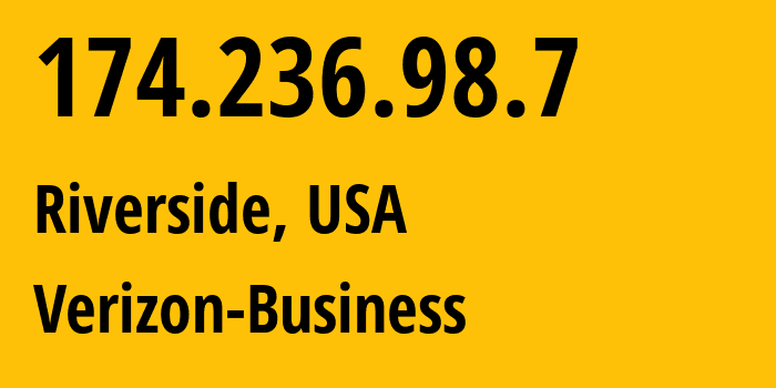 IP-адрес 174.236.98.7 (Морено-Валли, Калифорния, США) определить местоположение, координаты на карте, ISP провайдер AS6167 Verizon-Business // кто провайдер айпи-адреса 174.236.98.7