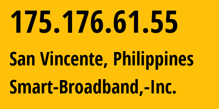 IP-адрес 175.176.61.55 (Батангас, КАЛАБАРСОН, Филиппины) определить местоположение, координаты на карте, ISP провайдер AS10139 Smart-Broadband,-Inc. // кто провайдер айпи-адреса 175.176.61.55