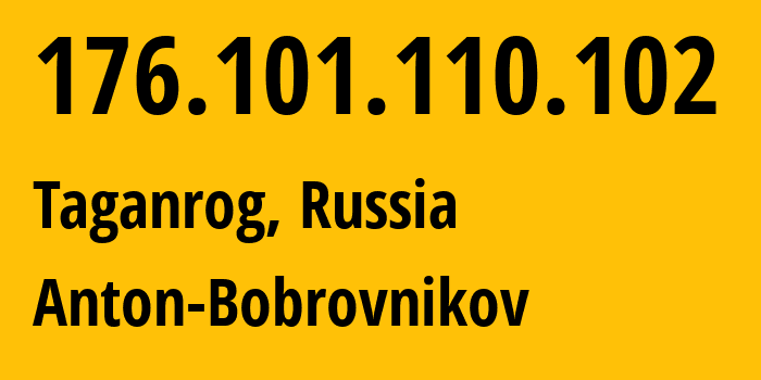 IP address 176.101.110.102 (Taganrog, Rostov Oblast, Russia) get location, coordinates on map, ISP provider AS5598 Anton-Bobrovnikov // who is provider of ip address 176.101.110.102, whose IP address