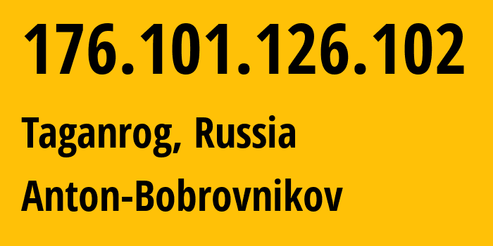 IP-адрес 176.101.126.102 (Таганрог, Ростовская Область, Россия) определить местоположение, координаты на карте, ISP провайдер AS5598 Anton-Bobrovnikov // кто провайдер айпи-адреса 176.101.126.102