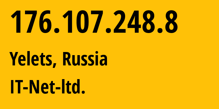 IP address 176.107.248.8 (Yelets, Lipetsk Oblast, Russia) get location, coordinates on map, ISP provider AS57798 IT-Net-ltd. // who is provider of ip address 176.107.248.8, whose IP address