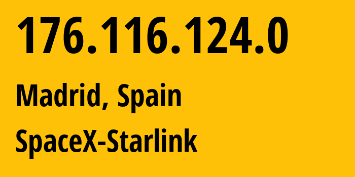 IP address 176.116.124.0 (Madrid, Madrid, Spain) get location, coordinates on map, ISP provider AS14593 SpaceX-Starlink // who is provider of ip address 176.116.124.0, whose IP address