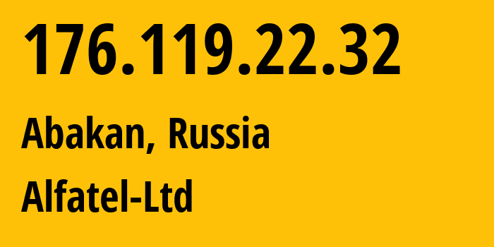 IP address 176.119.22.32 (Abakan, Khakasiya Republic, Russia) get location, coordinates on map, ISP provider AS51612 Alfatel-Ltd // who is provider of ip address 176.119.22.32, whose IP address