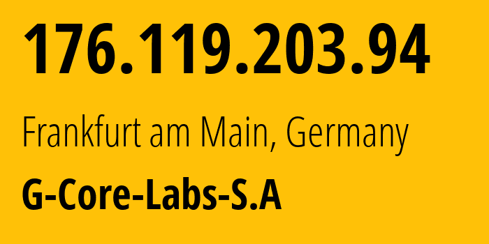 IP-адрес 176.119.203.94 (Франкфурт, Гессен, Германия) определить местоположение, координаты на карте, ISP провайдер AS199524 G-Core-Labs-S.A // кто провайдер айпи-адреса 176.119.203.94