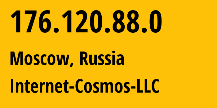 IP address 176.120.88.0 (Moscow, Moscow, Russia) get location, coordinates on map, ISP provider AS34300 Internet-Cosmos-LLC // who is provider of ip address 176.120.88.0, whose IP address