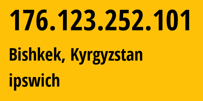 IP address 176.123.252.101 (Bishkek, Gorod Bishkek, Kyrgyzstan) get location, coordinates on map, ISP provider AS41750 ipswich // who is provider of ip address 176.123.252.101, whose IP address