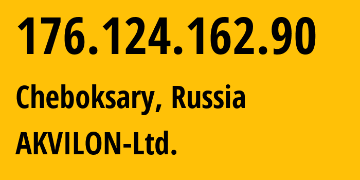 IP address 176.124.162.90 (Toysi, Chuvash Republic, Russia) get location, coordinates on map, ISP provider AS48667 AKVILON-Ltd. // who is provider of ip address 176.124.162.90, whose IP address