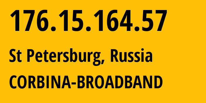 IP-адрес 176.15.164.57 (Санкт-Петербург, Санкт-Петербург, Россия) определить местоположение, координаты на карте, ISP провайдер AS16345 CORBINA-BROADBAND // кто провайдер айпи-адреса 176.15.164.57