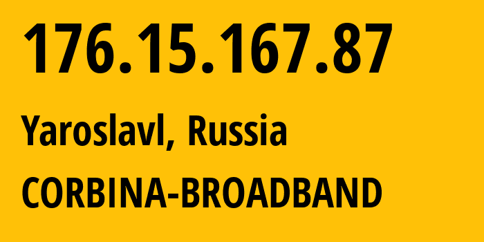 IP-адрес 176.15.167.87 (Ярославль, Ярославская Область, Россия) определить местоположение, координаты на карте, ISP провайдер AS16345 CORBINA-BROADBAND // кто провайдер айпи-адреса 176.15.167.87