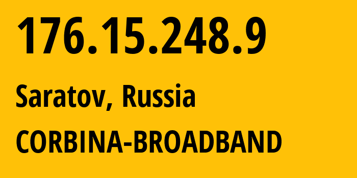 IP-адрес 176.15.248.9 (Саратов, Саратовская Область, Россия) определить местоположение, координаты на карте, ISP провайдер AS16345 CORBINA-BROADBAND // кто провайдер айпи-адреса 176.15.248.9