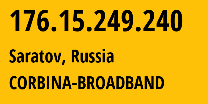 IP address 176.15.249.240 (Saratov, Saratov Oblast, Russia) get location, coordinates on map, ISP provider AS16345 CORBINA-BROADBAND // who is provider of ip address 176.15.249.240, whose IP address