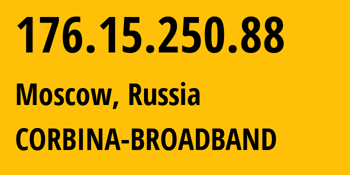 IP-адрес 176.15.250.88 (Москва, Москва, Россия) определить местоположение, координаты на карте, ISP провайдер AS16345 CORBINA-BROADBAND // кто провайдер айпи-адреса 176.15.250.88