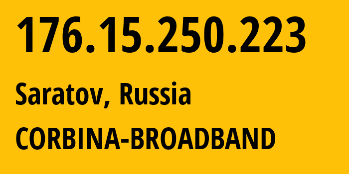 IP address 176.15.250.223 (Saratov, Saratov Oblast, Russia) get location, coordinates on map, ISP provider AS16345 CORBINA-BROADBAND // who is provider of ip address 176.15.250.223, whose IP address