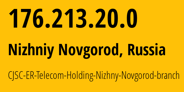 IP address 176.213.20.0 (Nizhniy Novgorod, Nizhny Novgorod Oblast, Russia) get location, coordinates on map, ISP provider AS42682 CJSC-ER-Telecom-Holding-Nizhny-Novgorod-branch // who is provider of ip address 176.213.20.0, whose IP address