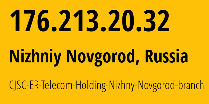 IP address 176.213.20.32 (Nizhniy Novgorod, Nizhny Novgorod Oblast, Russia) get location, coordinates on map, ISP provider AS42682 CJSC-ER-Telecom-Holding-Nizhny-Novgorod-branch // who is provider of ip address 176.213.20.32, whose IP address