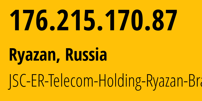 IP-адрес 176.215.170.87 (Рязань, Рязанская Область, Россия) определить местоположение, координаты на карте, ISP провайдер AS56420 JSC-ER-Telecom-Holding-Ryazan-Branch // кто провайдер айпи-адреса 176.215.170.87