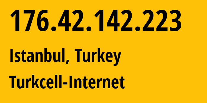 IP address 176.42.142.223 (Istanbul, Istanbul, Turkey) get location, coordinates on map, ISP provider AS34984 Turkcell-Internet // who is provider of ip address 176.42.142.223, whose IP address