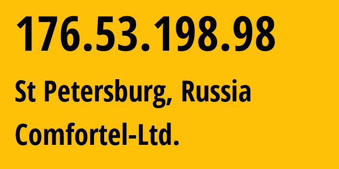 IP-адрес 176.53.198.98 (Санкт-Петербург, Санкт-Петербург, Россия) определить местоположение, координаты на карте, ISP провайдер AS56534 Comfortel-Ltd. // кто провайдер айпи-адреса 176.53.198.98