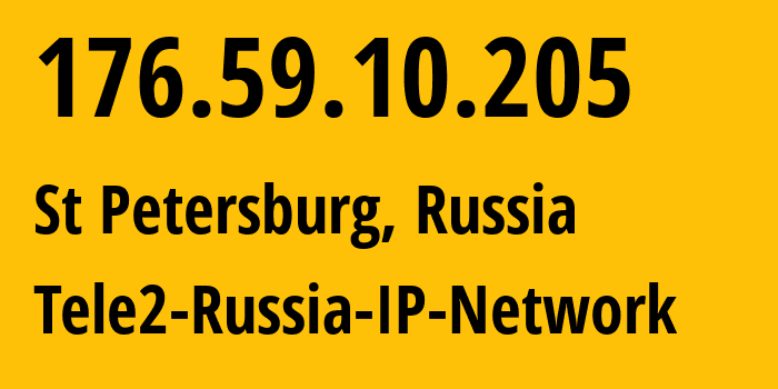 IP-адрес 176.59.10.205 (Санкт-Петербург, Санкт-Петербург, Россия) определить местоположение, координаты на карте, ISP провайдер AS15378 Tele2-Russia-IP-Network // кто провайдер айпи-адреса 176.59.10.205