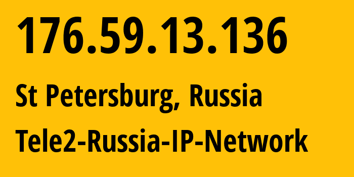 IP-адрес 176.59.13.136 (Санкт-Петербург, Санкт-Петербург, Россия) определить местоположение, координаты на карте, ISP провайдер AS15378 Tele2-Russia-IP-Network // кто провайдер айпи-адреса 176.59.13.136