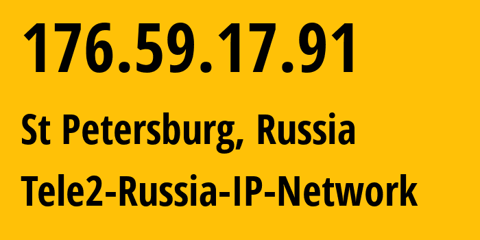 IP-адрес 176.59.17.91 (Санкт-Петербург, Санкт-Петербург, Россия) определить местоположение, координаты на карте, ISP провайдер AS15378 Tele2-Russia-IP-Network // кто провайдер айпи-адреса 176.59.17.91