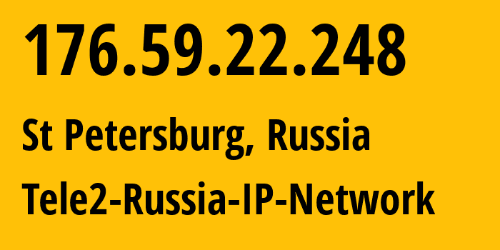 IP-адрес 176.59.22.248 (Санкт-Петербург, Санкт-Петербург, Россия) определить местоположение, координаты на карте, ISP провайдер AS15378 Tele2-Russia-IP-Network // кто провайдер айпи-адреса 176.59.22.248