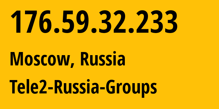 IP-адрес 176.59.32.233 (Москва, Москва, Россия) определить местоположение, координаты на карте, ISP провайдер AS12958 Tele2-Russia-Groups // кто провайдер айпи-адреса 176.59.32.233