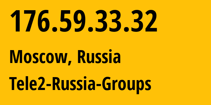 IP address 176.59.33.32 (Moscow, Moscow, Russia) get location, coordinates on map, ISP provider AS12958 Tele2-Russia-Groups // who is provider of ip address 176.59.33.32, whose IP address