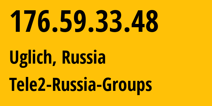 IP address 176.59.33.48 (Uglich, Yaroslavl Oblast, Russia) get location, coordinates on map, ISP provider AS12958 Tele2-Russia-Groups // who is provider of ip address 176.59.33.48, whose IP address