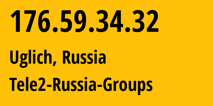 IP address 176.59.34.32 (Uglich, Yaroslavl Oblast, Russia) get location, coordinates on map, ISP provider AS12958 Tele2-Russia-Groups // who is provider of ip address 176.59.34.32, whose IP address