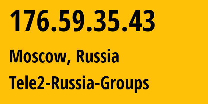 IP address 176.59.35.43 (Moscow, Moscow, Russia) get location, coordinates on map, ISP provider AS12958 Tele2-Russia-Groups // who is provider of ip address 176.59.35.43, whose IP address