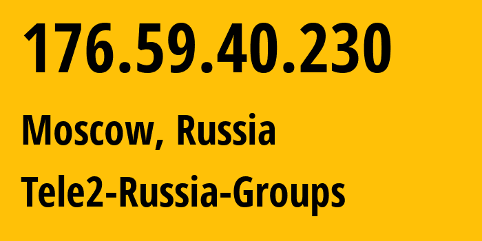 IP-адрес 176.59.40.230 (Москва, Москва, Россия) определить местоположение, координаты на карте, ISP провайдер AS12958 Tele2-Russia-Groups // кто провайдер айпи-адреса 176.59.40.230