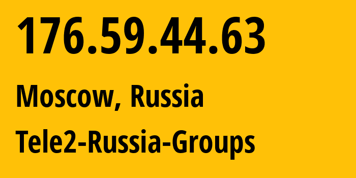 IP address 176.59.44.63 (Moscow, Moscow, Russia) get location, coordinates on map, ISP provider AS12958 Tele2-Russia-Groups // who is provider of ip address 176.59.44.63, whose IP address