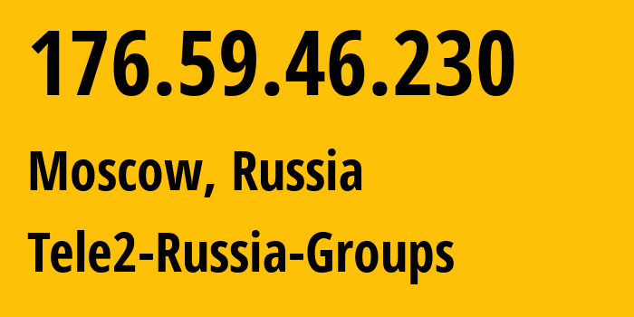 IP address 176.59.46.230 (Moscow, Moscow, Russia) get location, coordinates on map, ISP provider AS12958 Tele2-Russia-Groups // who is provider of ip address 176.59.46.230, whose IP address