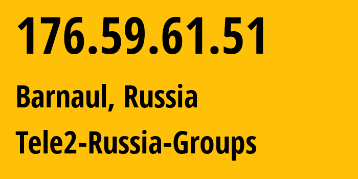 IP address 176.59.61.51 (Barnaul, Altai Krai, Russia) get location, coordinates on map, ISP provider AS12958 Tele2-Russia-Groups // who is provider of ip address 176.59.61.51, whose IP address