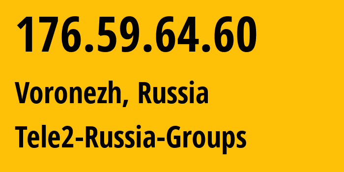 IP-адрес 176.59.64.60 (Воронеж, Воронежская Область, Россия) определить местоположение, координаты на карте, ISP провайдер AS42437 Tele2-Russia-Groups // кто провайдер айпи-адреса 176.59.64.60