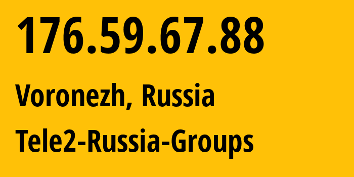 IP address 176.59.67.88 (Voronezh, Voronezh Oblast, Russia) get location, coordinates on map, ISP provider AS42437 Tele2-Russia-Groups // who is provider of ip address 176.59.67.88, whose IP address