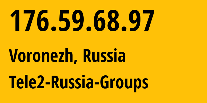 IP address 176.59.68.97 (Voronezh, Voronezh Oblast, Russia) get location, coordinates on map, ISP provider AS42437 Tele2-Russia-Groups // who is provider of ip address 176.59.68.97, whose IP address